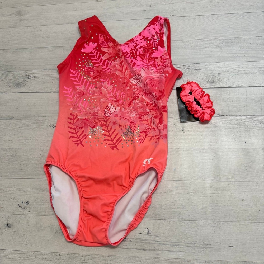 GK Flowers In‎ The Wild Workout Leotard with scrunchie adult medium NEW